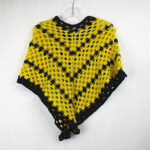 Black & Yellow Striped Crocheted Poncho Pullover